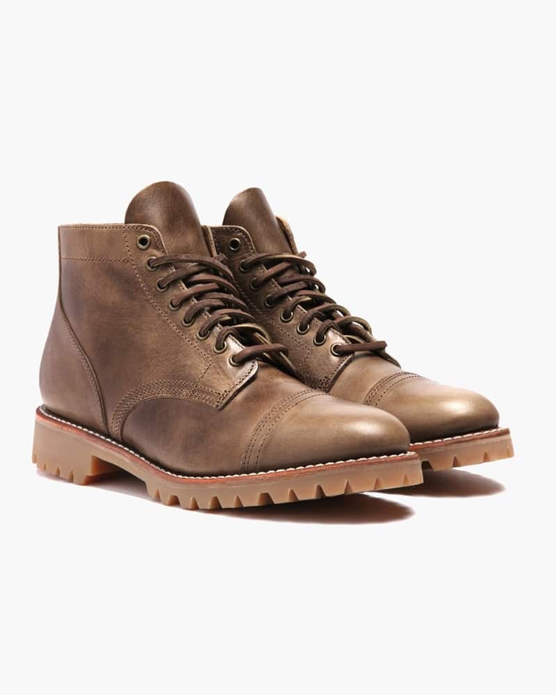 Men handamde Leather combat Shoes, Brown Rubber Sole shoes