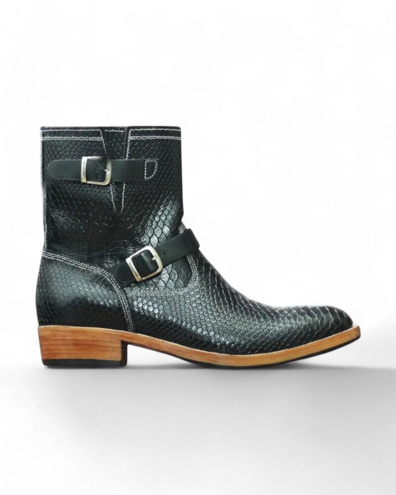 Men's Designer Engineer Boots – Unique Python Texture Leather