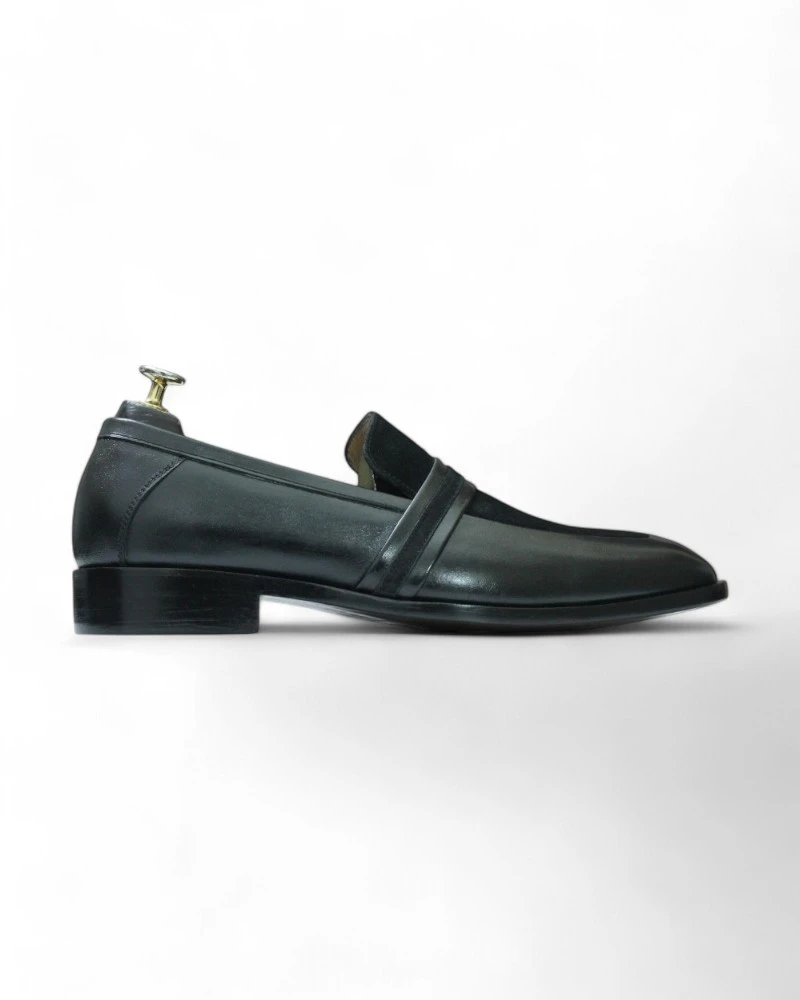 Side view of Hand-Stitched Black Two-Tone Loafer Shoes