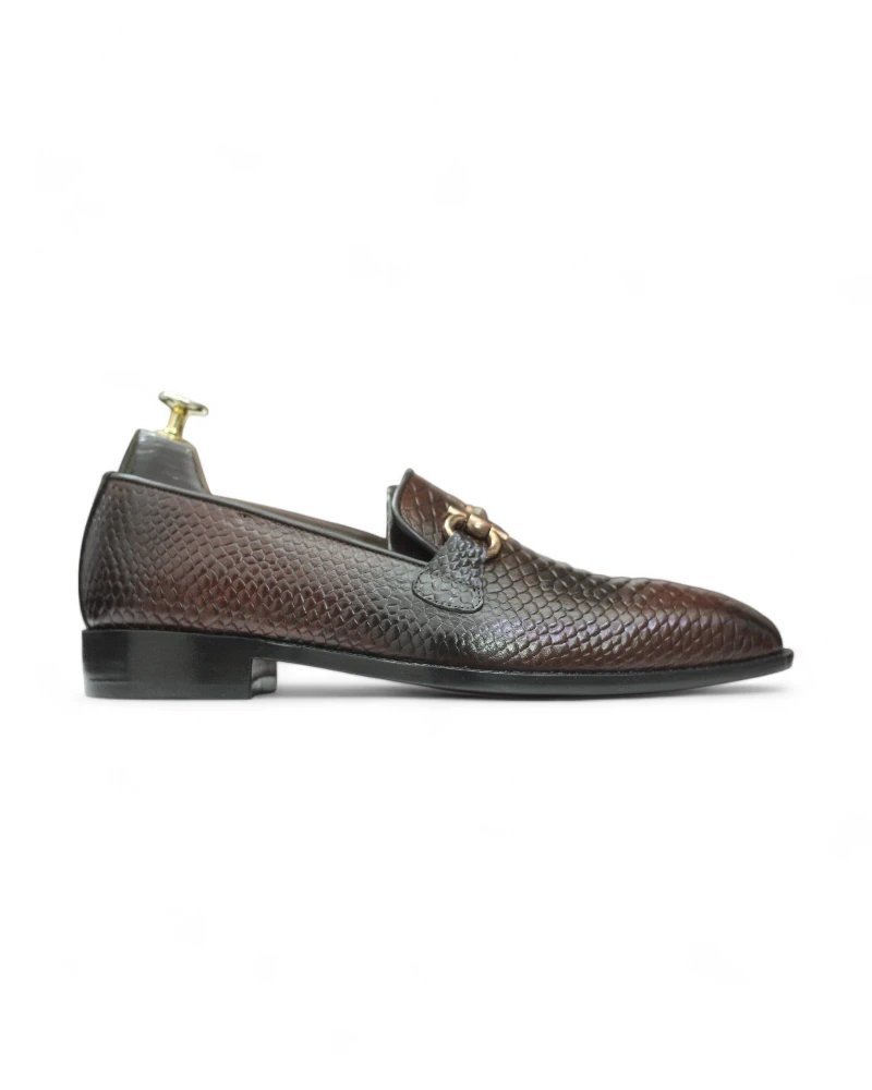 Side Profile of Men's Python Texture Snake Skin Loafers