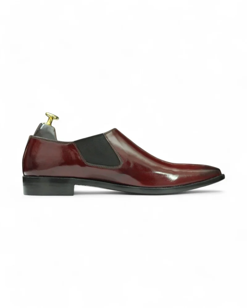 Men's Burgundy Chelsea Style Patent Leather Shoes – Front View