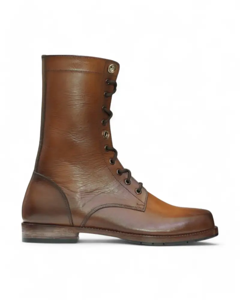 Men's Vintage Leather Lace-Up Mid-Calf Boots – Front View